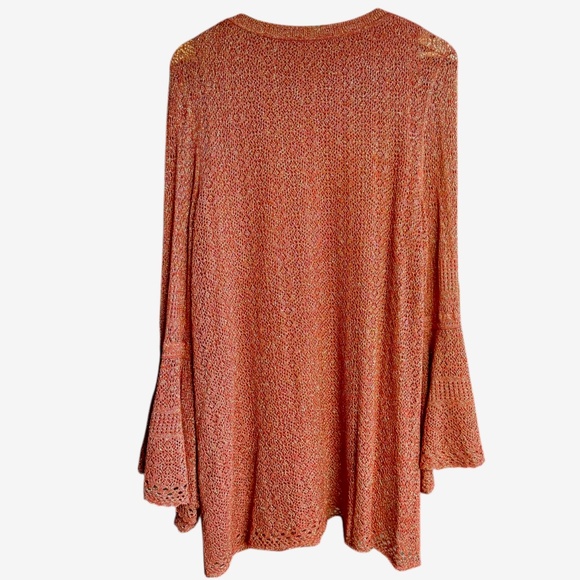 Chico's Rusty Orange Knit Bell Sleeve Layered V-neck Sweater Sz 12 - Picture 4 of 8